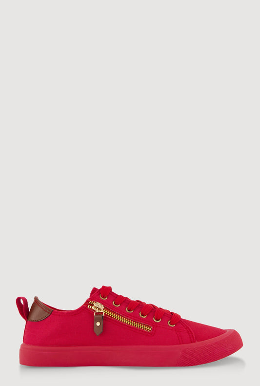 Zipper Detail Lace Up Low Top Sneakers