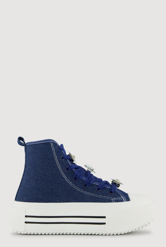 Tulle Lace Up Charm Platform High Top Sneakers