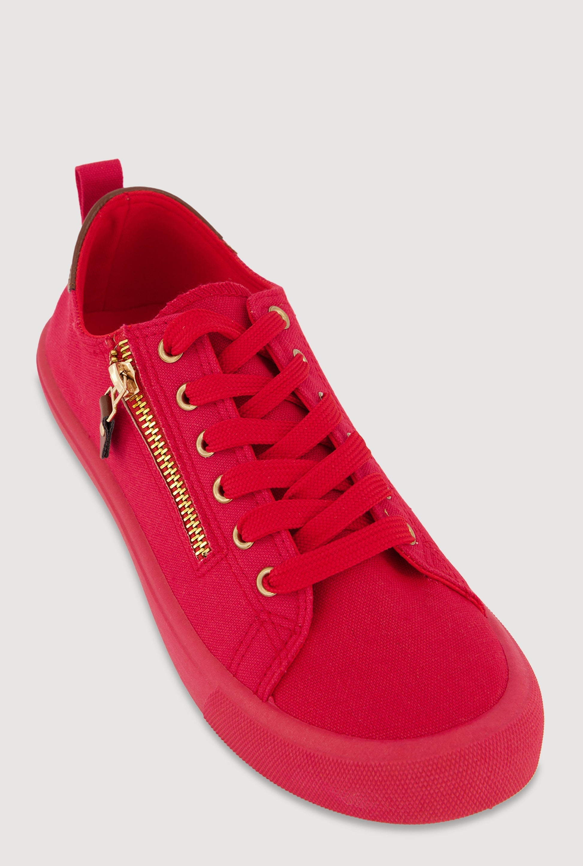 Zipper Detail Lace Up Low Top Sneakers