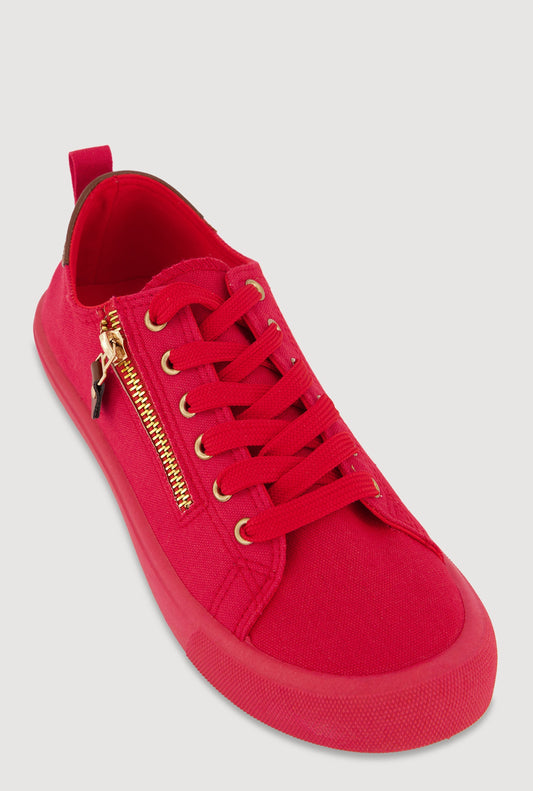 Zipper Detail Lace Up Low Top Sneakers