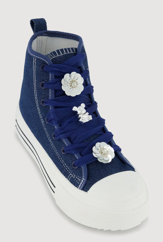 Tulle Lace Up Charm Platform High Top Sneakers